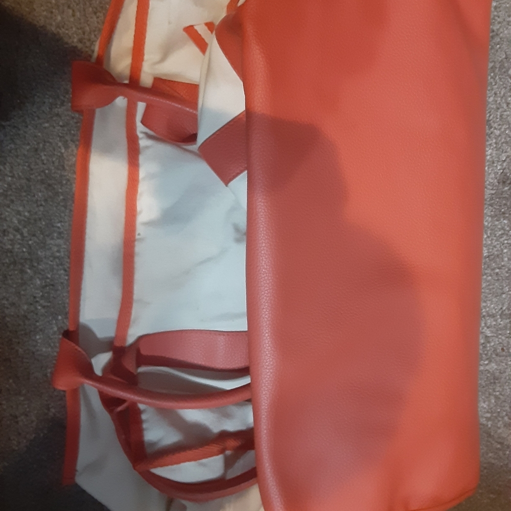 Canvas Tote Extra Large Bag Beach Natural / Coral - Picture 10 of 10